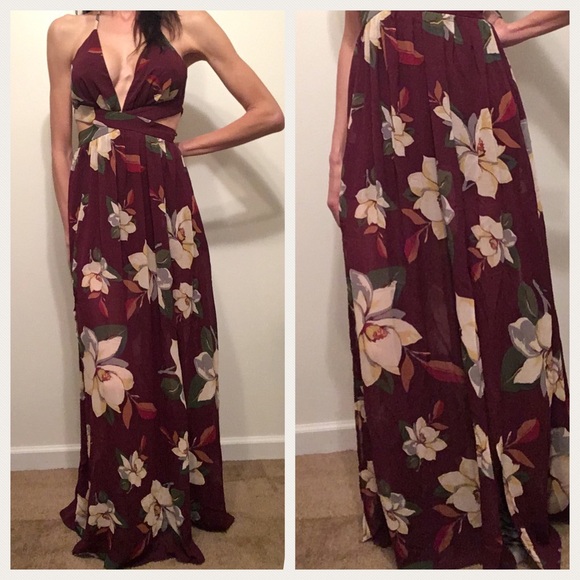 Large Only! Burgundy Floral Maxi Dress - Picture 2 of 2